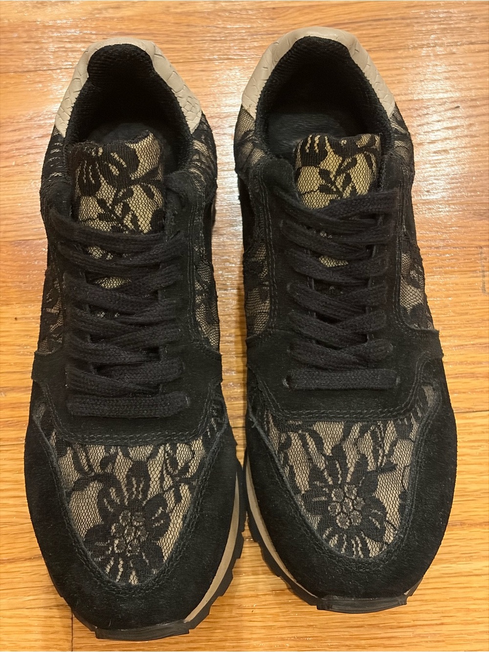 Steve Madden Black Lace-Overlay Sneakers with Beige Underlay